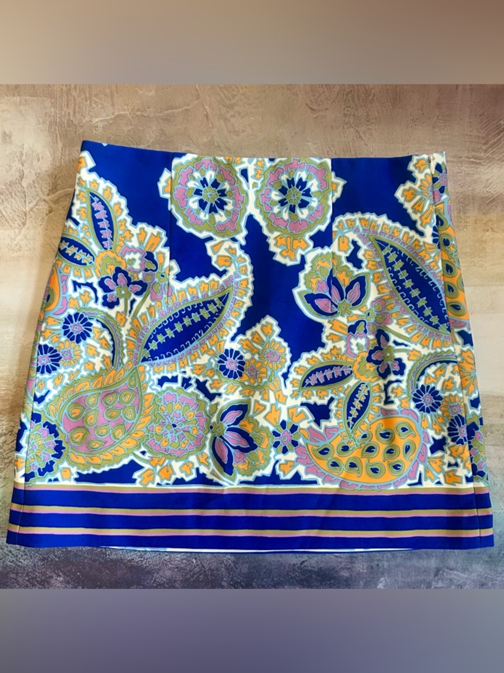 Zara Blue Paisley Mini Skirt with Yellow & Pink Accents